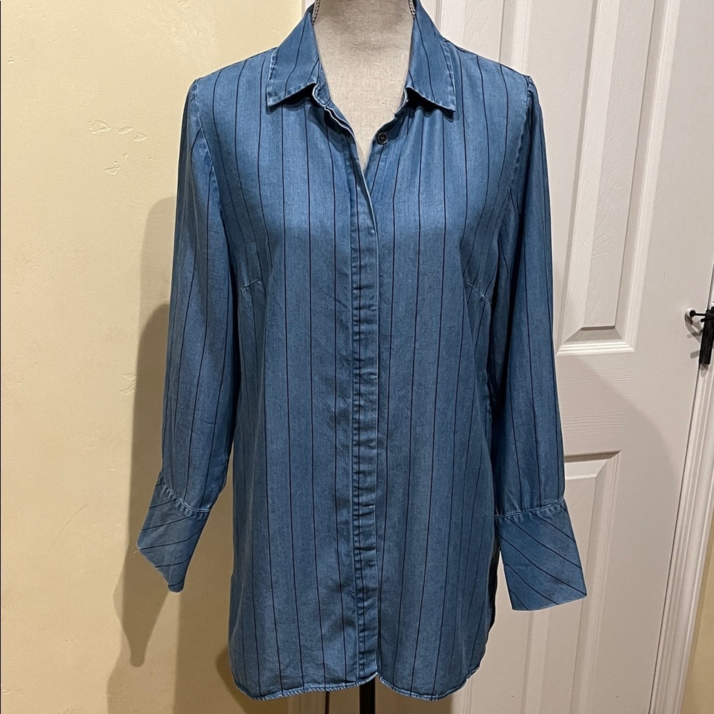 Soft Surroundings Denim Blue Button Down Shirt
